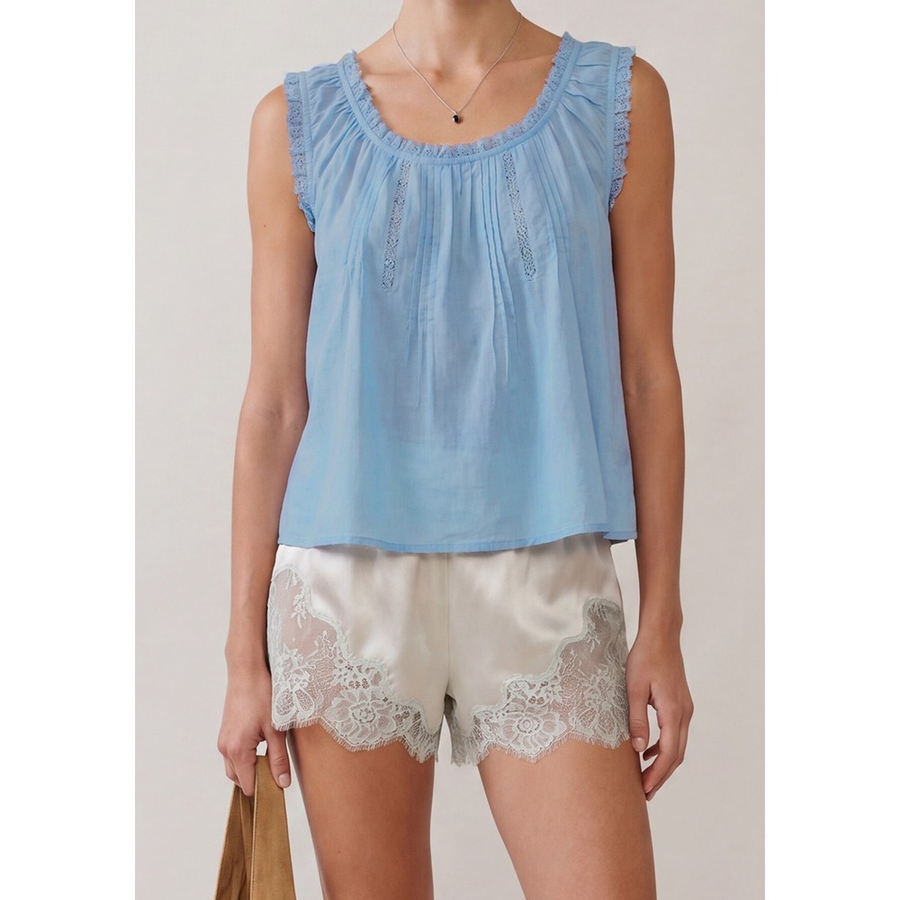 NWT Sorella Violetta Lace Trim 100% Cotton Top in Blue - Size Small